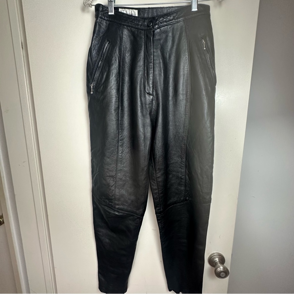 Cedars Black 100%Leather Vintage HighRise Zipper Pocket/Bottoms Pants 26? *Flaw*
